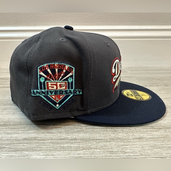 LA Los Angeles Dodgers Lids Hat Drop New Era Sea Fog 50th Patch Fitted 7 3/8 - Picture 2 of 10